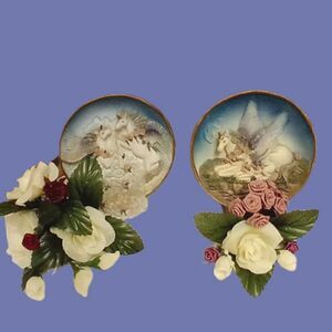 Set of two (2) Mystical Unicorn figurines/plates. Multi color on poly resin base